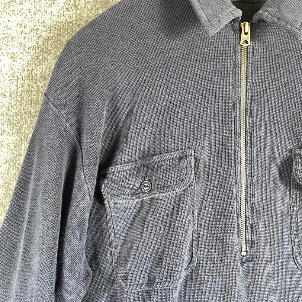 Polo Sport Ralph Lauren Shirt Mens Medium Blue Half Zap Pockets Polo Y2K Loose